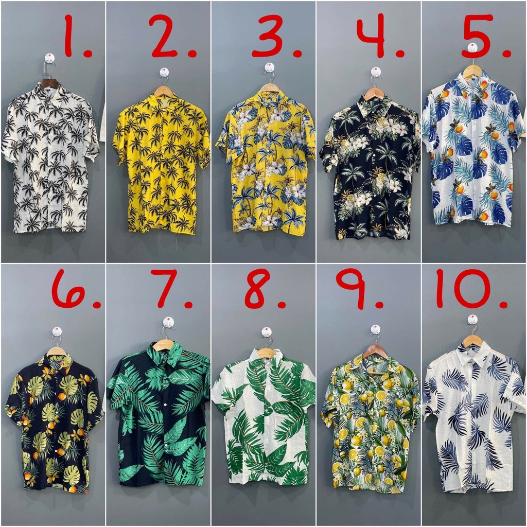 Áo sơ mi họa tiết hoa quả NAM NỮ, CHẤT TƠ ĐŨI mềm mát đi biển (ĐỦ SIZE CHO BÉ TỪ 8KG ĐẾN NGƯỜI LỚN DƯỚI 100KG)