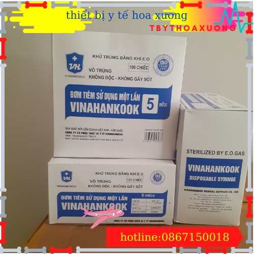 [100 ông]Bơm tiêm Vinahankook 5cc-5ml[thietbiytehoaxuong]