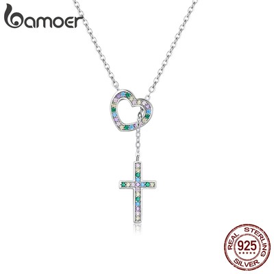 Vòng cổ bạc 925 BAMOER BSN244 dài 42.5cm mặt thánh giá thời trang cho nữ