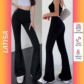 Quần ống loe legging nữ ôm lưng thun cạp cao dáng dài đen bigsize co dãn có túi LATISA QD02