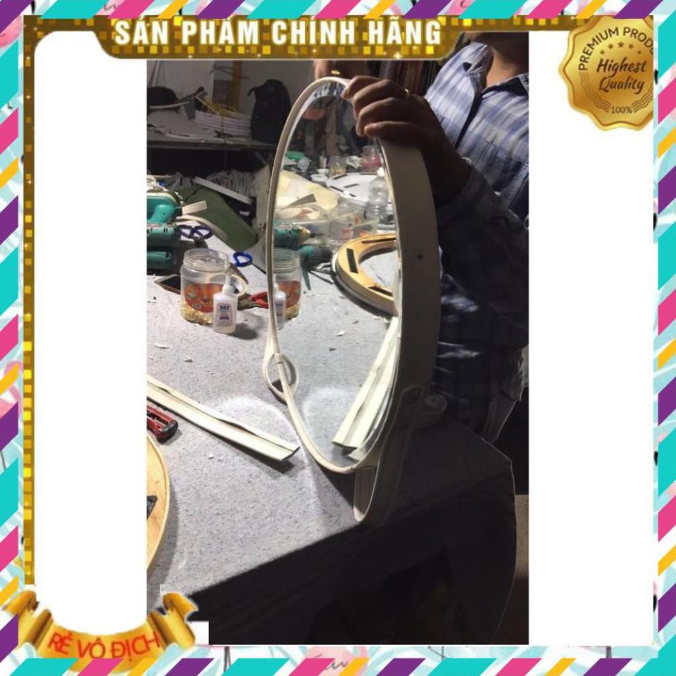 Gương Tròn Treo Tường Dây Da Cao Cấp , Dây Da Trắng, Mirror Decor 360, 089.88.999.44