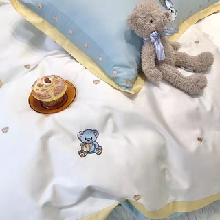 Bộ chăn ga gối Lụa cao cấp Teddy bear 6 món