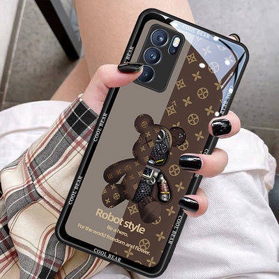 Ốp điện thoại mặt kính in hình gấu thời trang cho OPPO Reno6 reno5Pro/Reno4 a92s/a93/a72/a32 a55