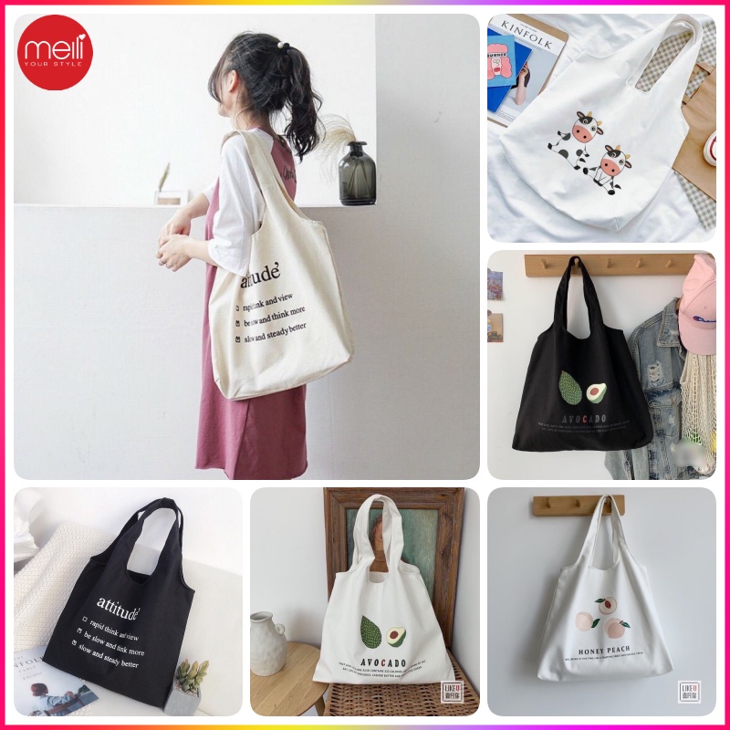 (8 mẫu) TÚI TOTE VẢI CANVAS LIỀN QUAI PHONG CÁCH FREE STYLE ĐI HỌC ĐI CHƠI