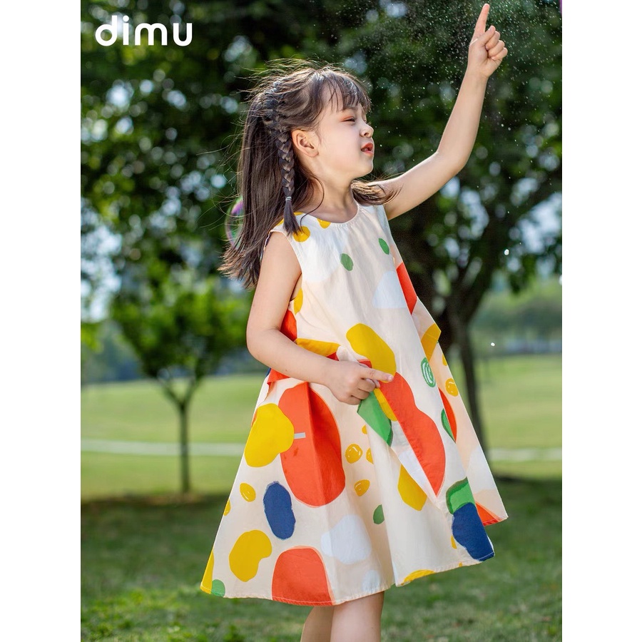 Đầm bé gái váy sát nách họa tiết sặc sỡ dáng xòe size nhỡ G17