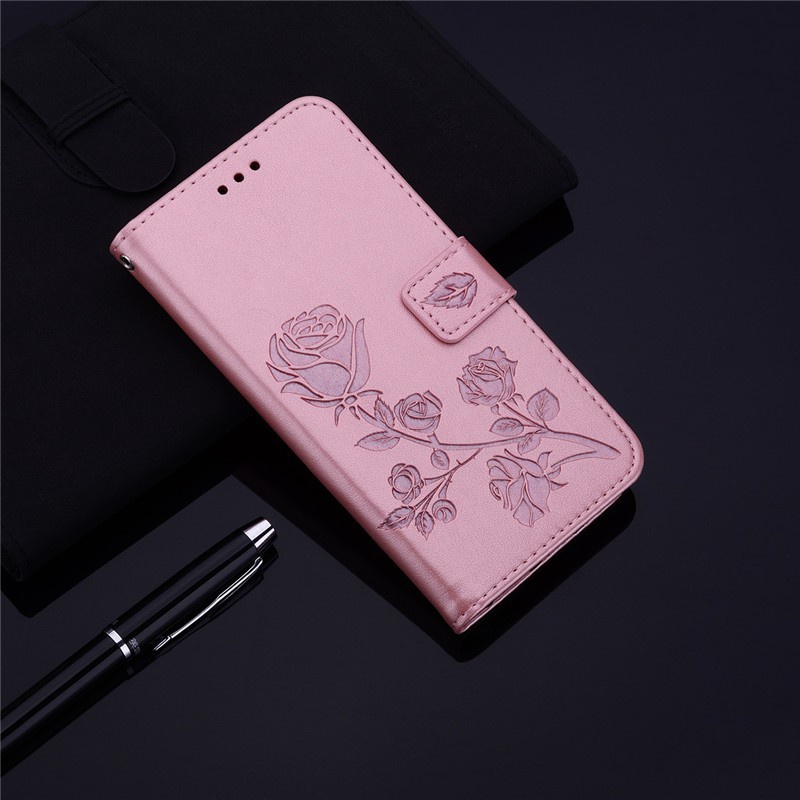 Vỏ Bao Da Pu Điện Thoại Nắp Lật Kèm Ngăn Đựng Thẻ Khóa Nam Châm Hình Hoa Hồng Cho Samsung Galaxy Note 10 Lite S10 Plus S9 Plus S8 Plus S7 Edge Ốp