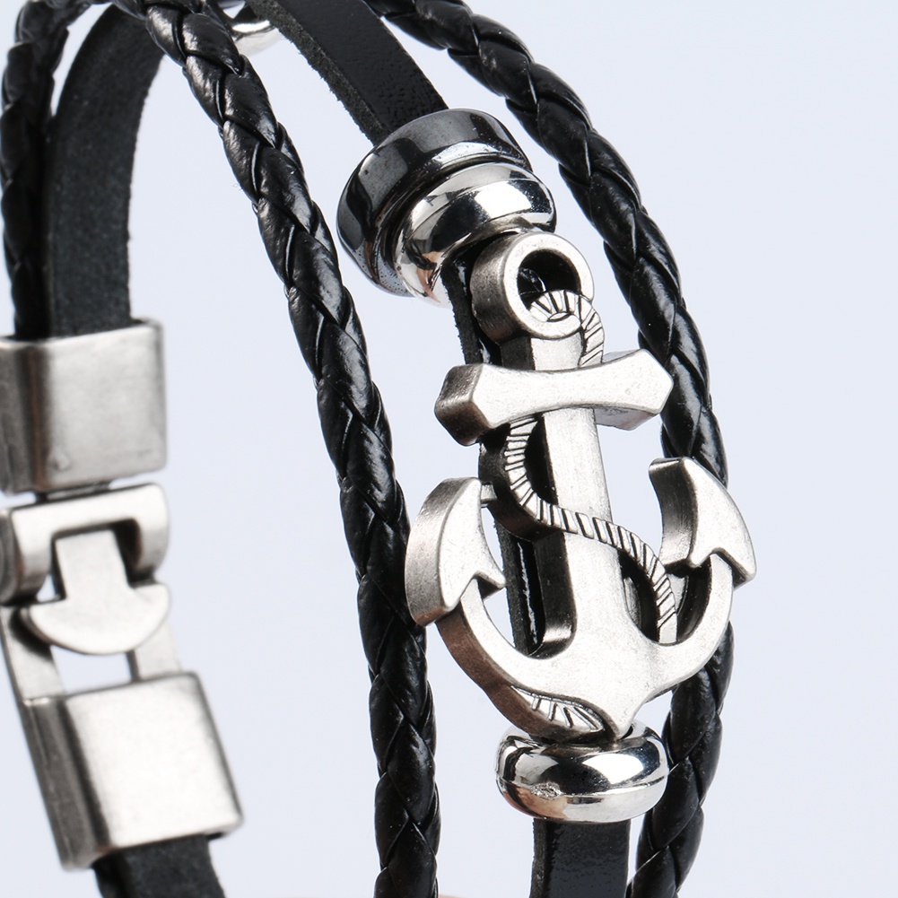 Vòng đeo tay giả da đính trang trí hình mỏ neo độc đáo cá tính cho nam