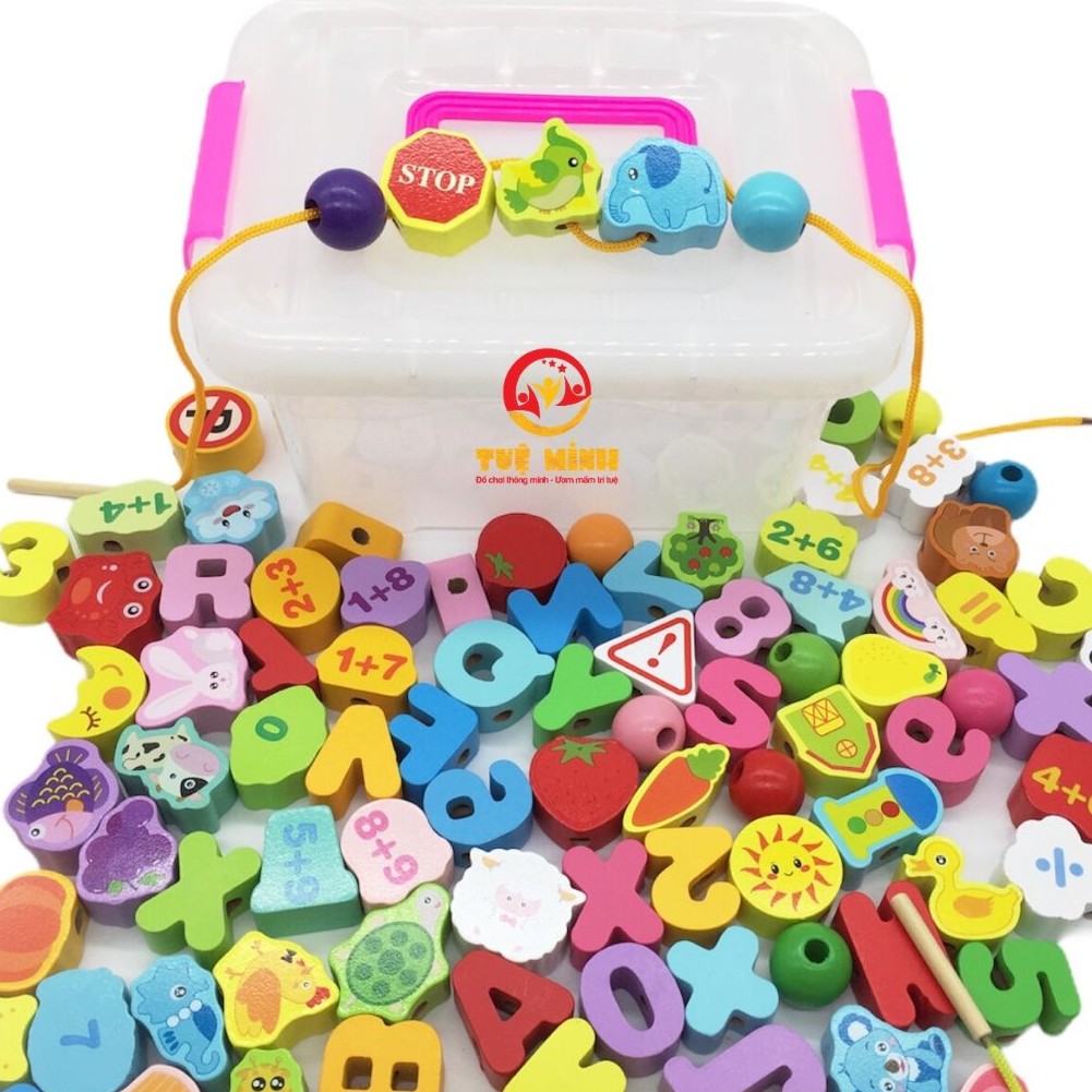 Xâu Hạt Gỗ ♥️FREESHIP♥️ Xâu Hạt Gỗ 106 Chi Tiết Giúp Bé Phát Triển Kỹ Năng