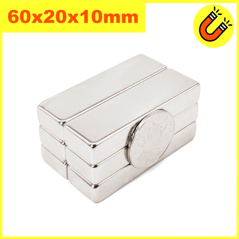 Nam châm siêu mạnh 60x20x10mm mạ bạc niken N35