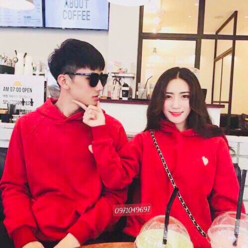 {Có ảnh thật} Áo hoodie đỏ Unisex nam nữ in trang trí