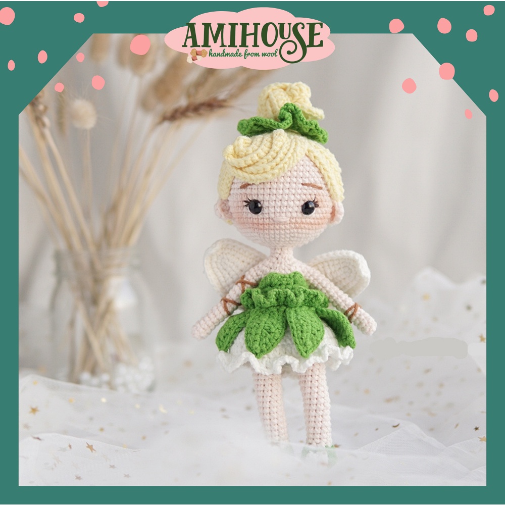 Búp bê Tinker Bell bằng len móc handmade cho bé, búp bê len móc, 100% sợi cotton - Ami House