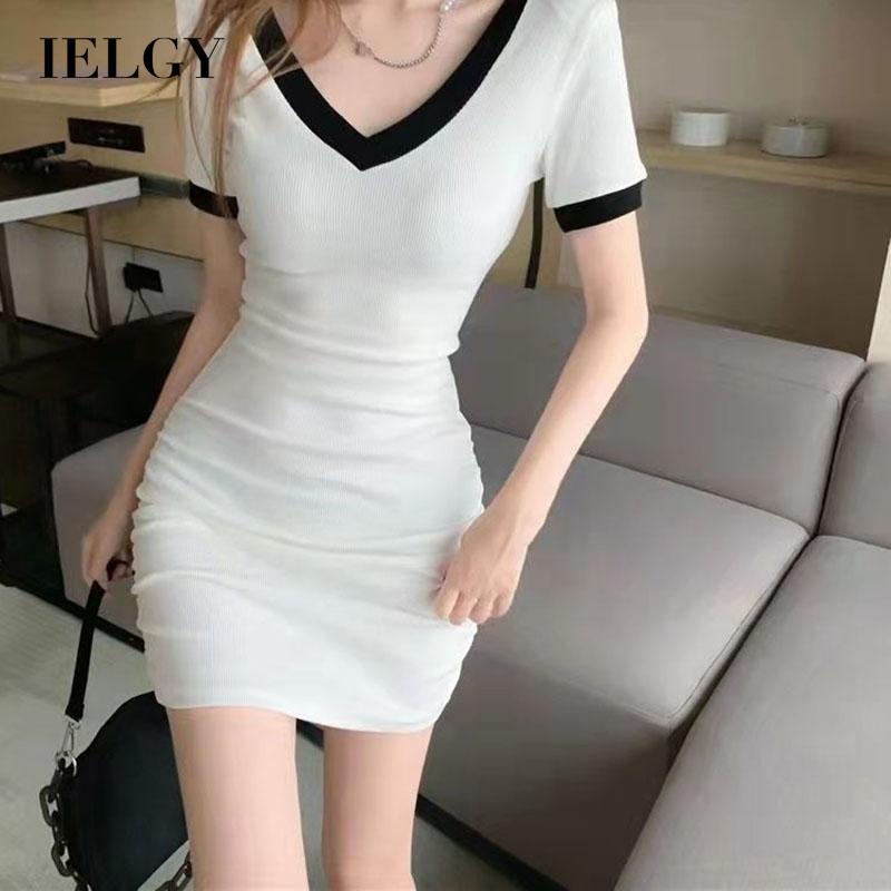 IELGY Đầm Tay Ngắn Cổ Chữ V Dáng Ôm Thời Trang Dành Cho Nữ