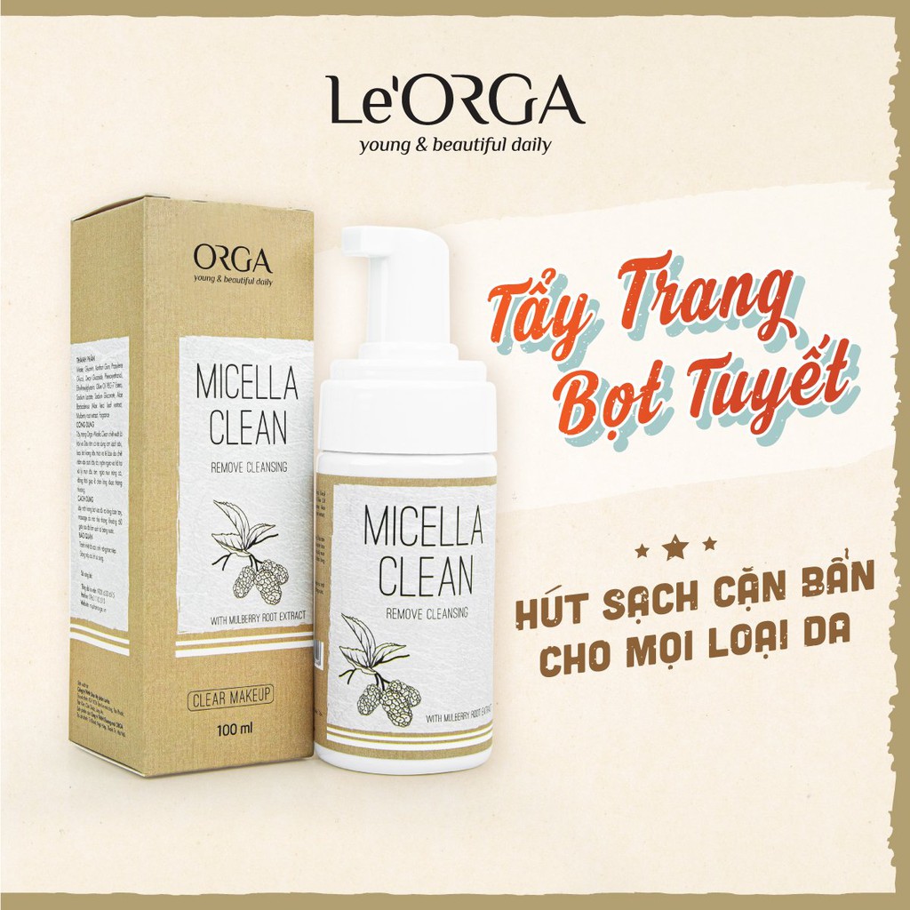 Tẩy Trang Bọt Tuyết Le'Orga - 2 in 1 Nước Làm Sạch Và ngừa mụn Cho Da Dầu, Da Mụn, Da Nhạy Cảm 100ml