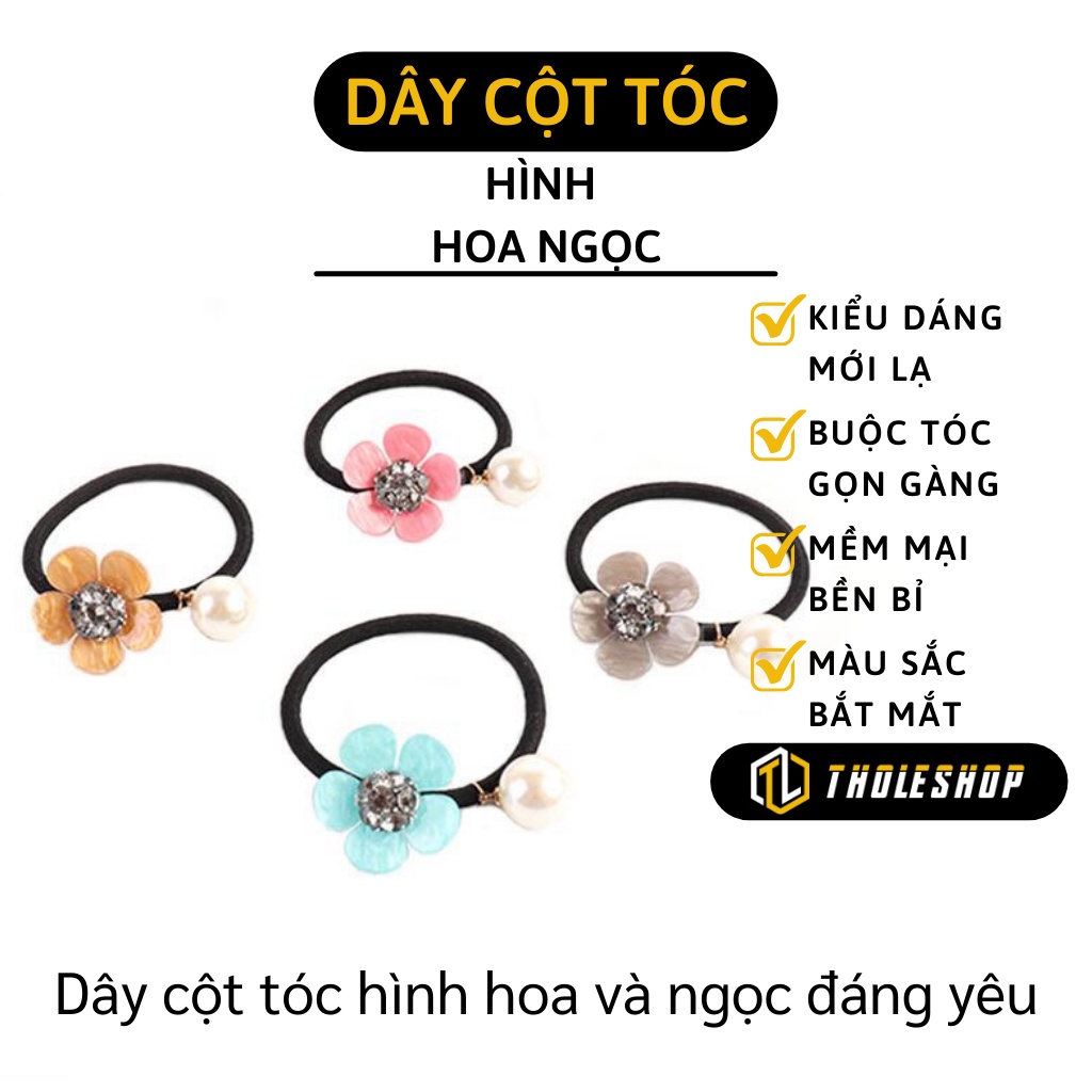 Dây Cột Tóc - Dây Buộc Hình Hoa Và Ngọc Đáng Yêu, Không Làm Đau Tóc  5994
