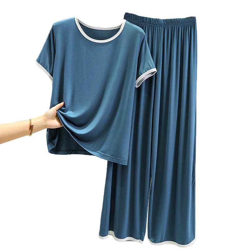Bộ Đồ Ngủ Áo Thun Tay Ngắn Dáng Rộng + Quần ống rộng 2022 Thời Trang Mùa Hè Cho Nữ