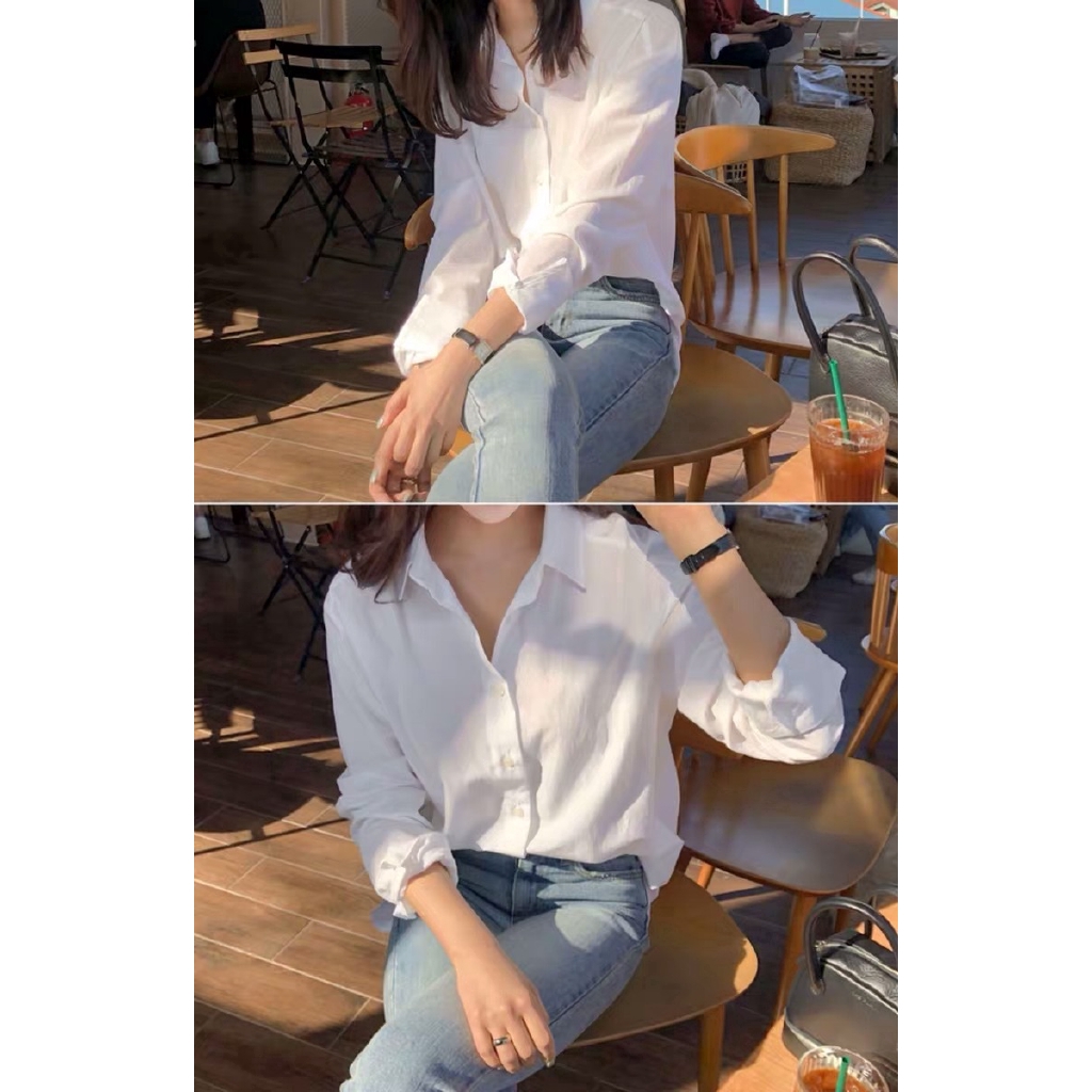 Áo Sơ Mi Trắng Dài Tay Thời Trang Xuân Thu Cho Nữ