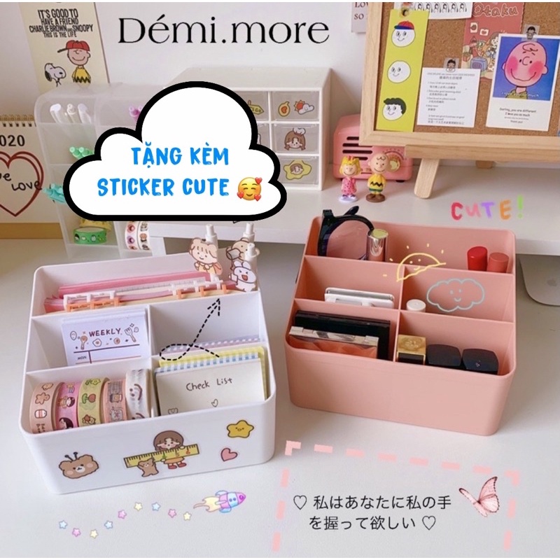 Khay Nhựa Đa Năng 5 ô Đựng Mỹ Phẩm, Phụ Kiện nhà Démi Tặng Kèm Sticker Xinh