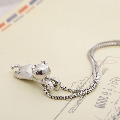 Dây Chuyền Charm Dây Mắc Xích Mạ Bạc 925 Mặt Con Mèo Cho Nữ