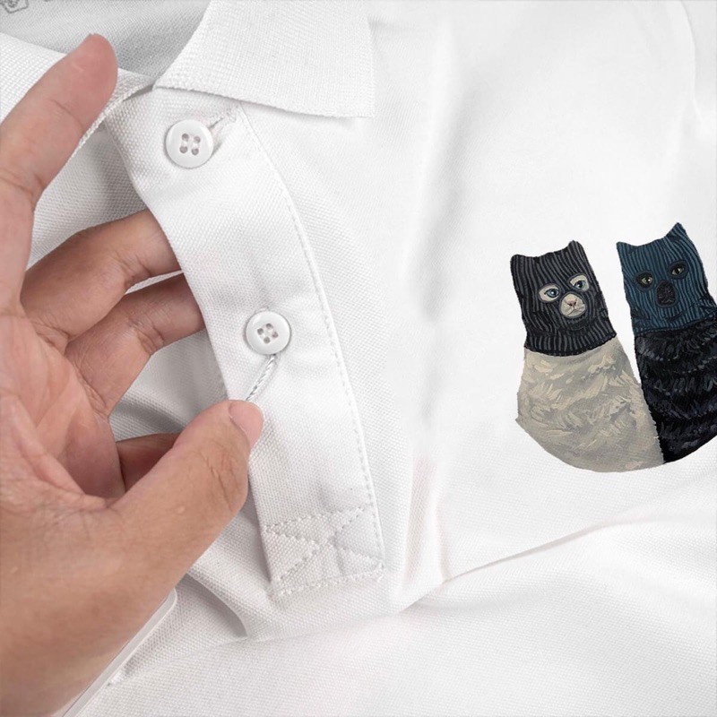 Áo thun polo unisex nam nữ 2 mèo có bigsize thun cotton mịn đẹp