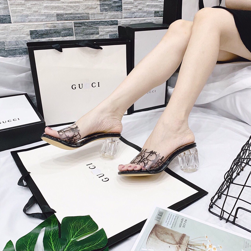 Guốc cao gót nữ chữ D quai trong đế vuông 5 phân tôn dáng dễ phối đồ