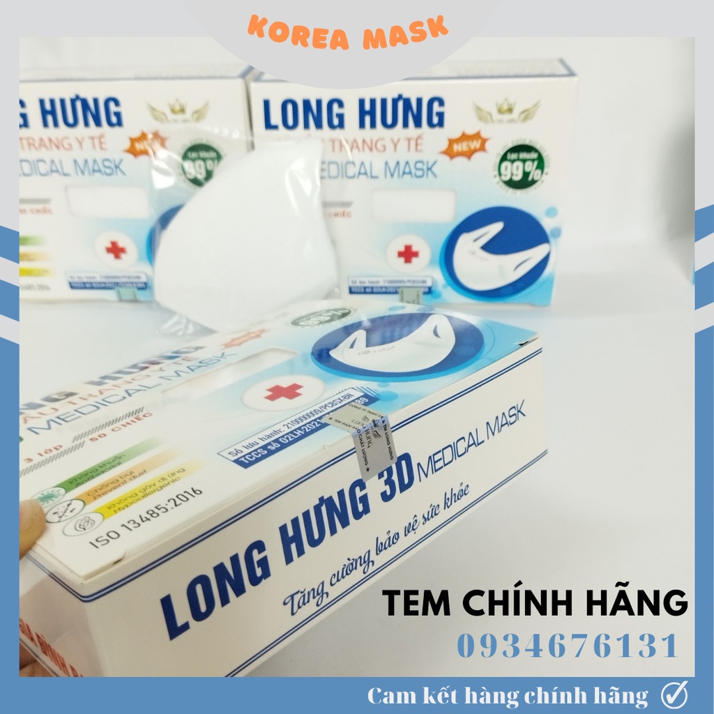 HỘP 50 CÁI KHẨU TRANG Y TẾ 3D LONG HƯNG - SAKURA MASK NGƯỜI LỚN QUAI ĐEO SIÊU MỀM MẠI, KHÁNG KHUẨN 99%