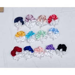 Buộc tóc cột tóc scrunchies charm mặt trăng chất liệu lụa sang chảnh