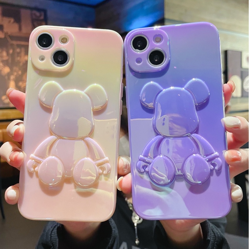 Ốp Điện Thoại TPU Màu Gradient Họa Tiết Chú Gấu Nhỏ Dễ Thương Thời Trang Cho iPhone 14 13 12 11 Pro Max Chống Rơi