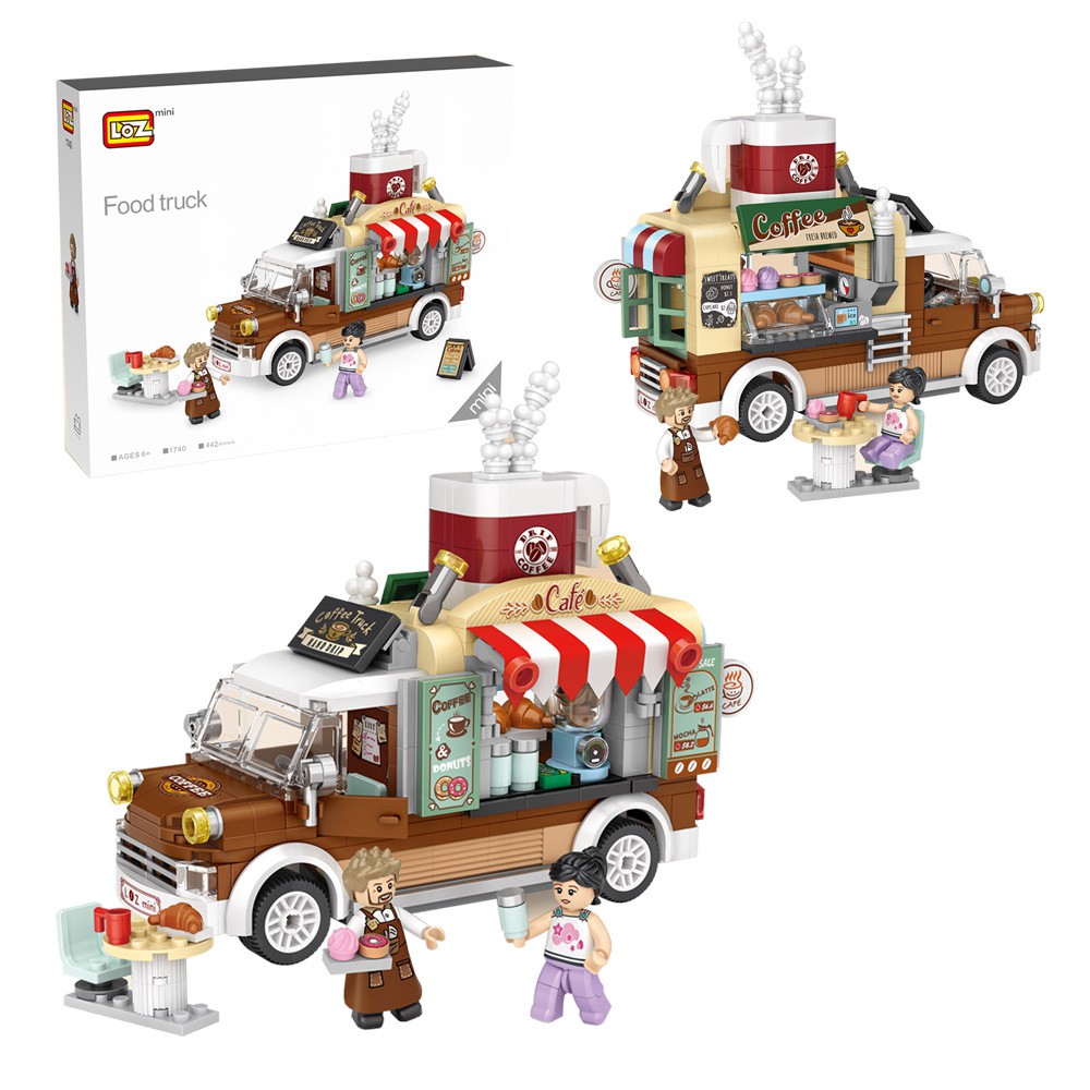 Đồ chơi lắp ráp xe bán Cafe LOZ mini food truck 442 chi tiết cho bé