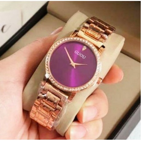 [ Rẻ nhất Shopee ]  Đồng Hồ Nữ GUOU Dây Kim Loại Viền Đá Case 32mm - Tặng 01 kẹp tóc Hàn Quốc giao mẫu ngẫu nhiên