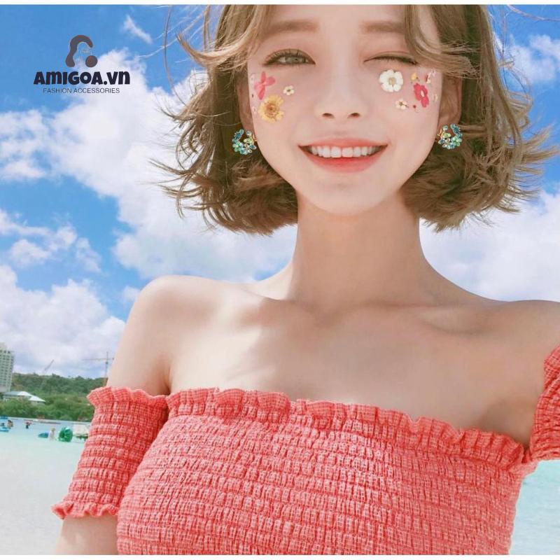 Khuyên Tai Vòng Hoa Tròn Nhỏ Giọt Dầu Đơn Giản Đa Năng Thời Trang Gia Đình