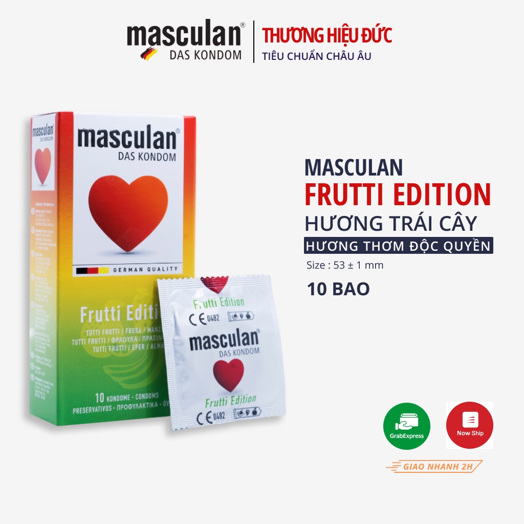 Bao cao su Đức Masculan Frutti Edition - Hương hoa quả (Táo, Dâu tây, Hoa quả nhiệt đới)