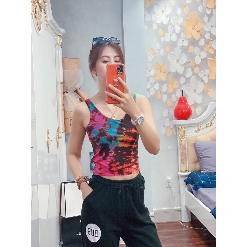 Áo loang crop top Sát nách, Thun Thái
