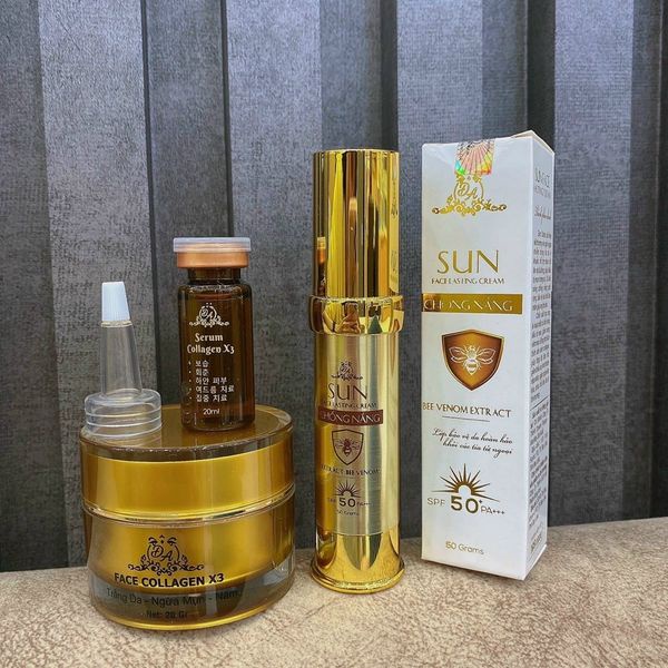 Combo kem face +serum Collagen X3+ Chống nắng X3