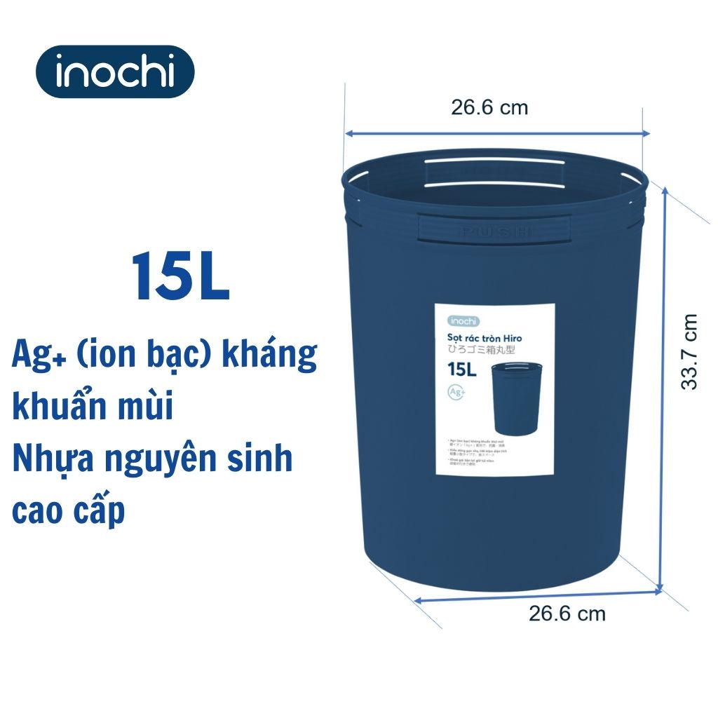 Sọt Rác Nhựa Tròn INOCHI 15 Lít Thiết Kế Không Nắp Nhỏ Gọn, Đựng Rác Gia Đình, Văn Phòng, Khách Sạn Tiện Lợi