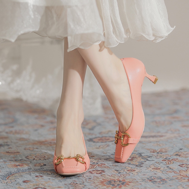 Giày cao gót Ielgy mũi vuông phong cách retro pháp