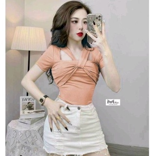 Áo thun Croptop chéo eo ( kèm ảnh thật )