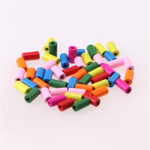 Hạt gỗ hình trụ nhiều màu trả em vòng tay, trang trí, phụ kiện.