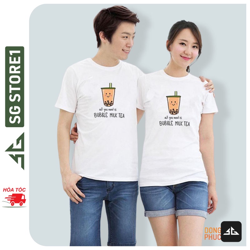 Áo thun cặp đôi nam nữ phông unisex cổ tròn tay ngắn mẫu Trà sữa thun cotton mềm mịn AC108T