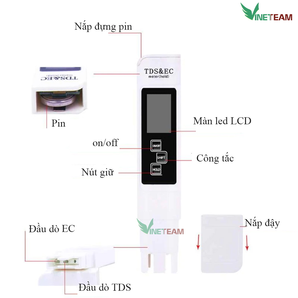 Bút Đo PH nước TDS EC Hàng Nhập Khẩu , Máy Kiểm Tra Chất Lượng Nước LCD , Thử nước Sạch Cao Cấp -dc4356