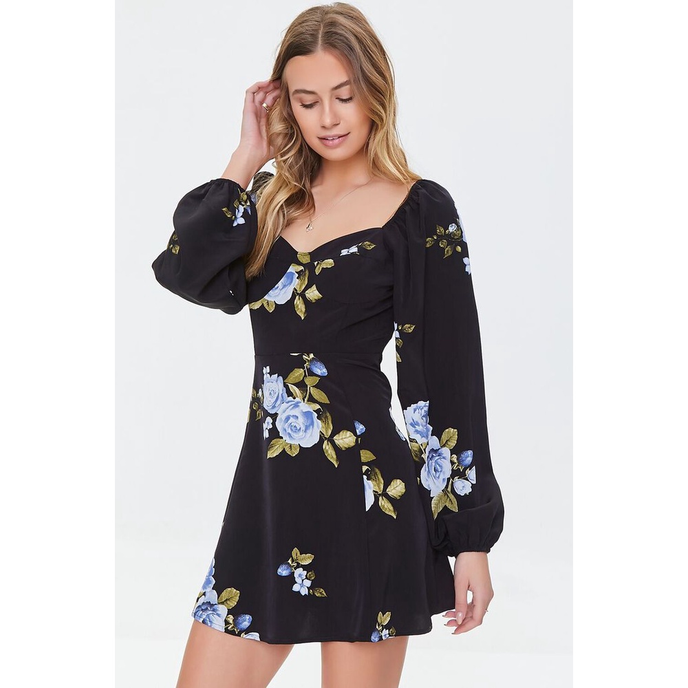 Đầm họa tiết hoa tay bồng - Floral Print Mini Dress | Tiam Clothes VNXK