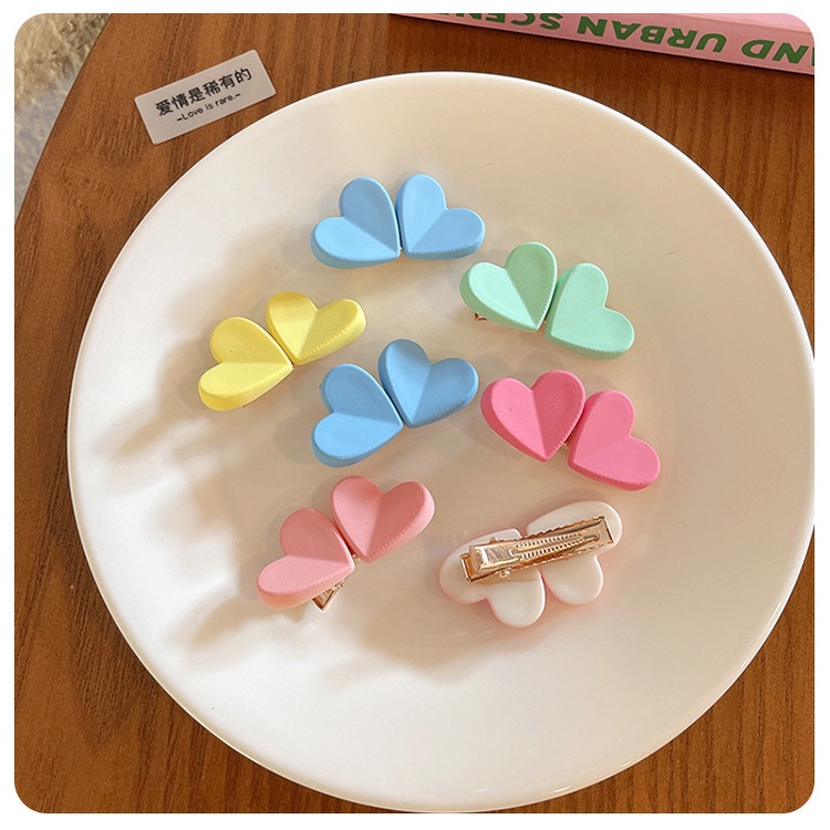 【kifli】Kẹp tóc hình trái tim đôi nhiều màu sắc phong cách Hàn Quốc dễ thương cho nữ（quà tặng ngày thiếu nhi）