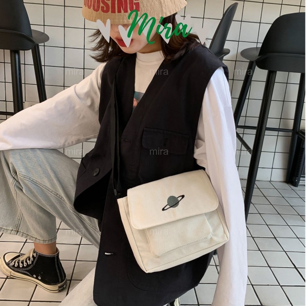 Túi Xách Nữ Đeo Chéo Tote Canvas Đựng Điênh Thoại Đi Chơi Thêu Hình Địa Cầu Ulzzang Hàn Quốc MIRA-TV58002