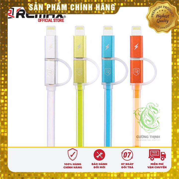 Cáp sạc 2 in 1 Remax RC-020T Aurora (5 màu) iphone + micro