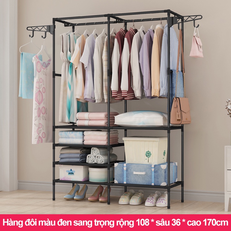 Giá treo sàn phòng ngủ nhà thời trang đơn giản Giá treo di động đơn giản Giá treo ống thép đơn giản