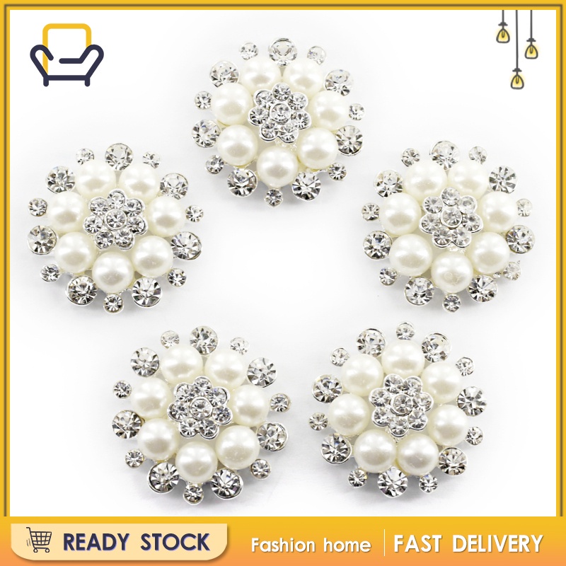 Set 5 Nút Pha Lê Hình Bông Hoa 30mm Màu Be Làm Đồ Thủ Công DIY Happi2ness