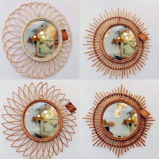 Gương treo tường decor bằng mây tròn/Gương mây tròn treo tường