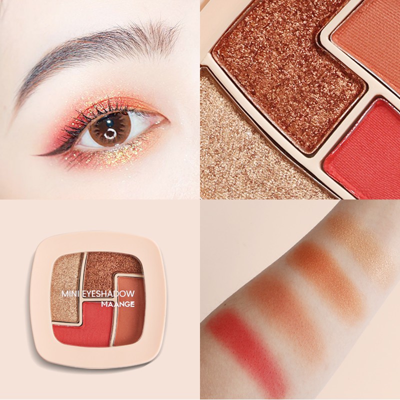 MAGEFY Mắt  Mini 4 Màu Không Thấm Nước 21g/Bảng phấn mắt /Ba màu có sẵn/Bảng Phấn Mắt 4 Màu Lì / Nhũ Kháng Nước Lâu Trôi