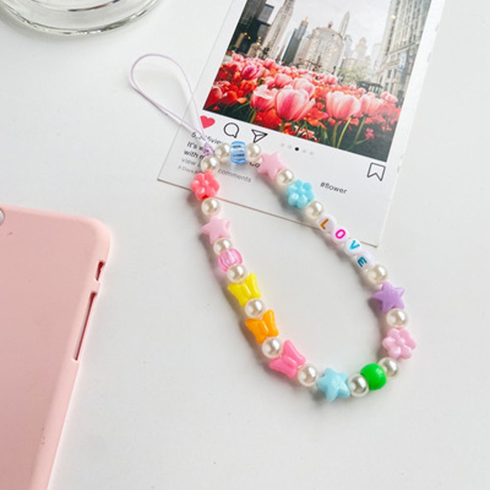 Dây đeo điện thoại dạng chuỗi hạt acrylic hình mặt cười nhiều màu sắc chống thất lạc thời trang cho nữ