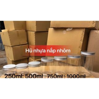 Lọ hộp nhựa pét trong nắp nhôm dung tích 1000ml,750ml,500ml(Giá 10 cái)