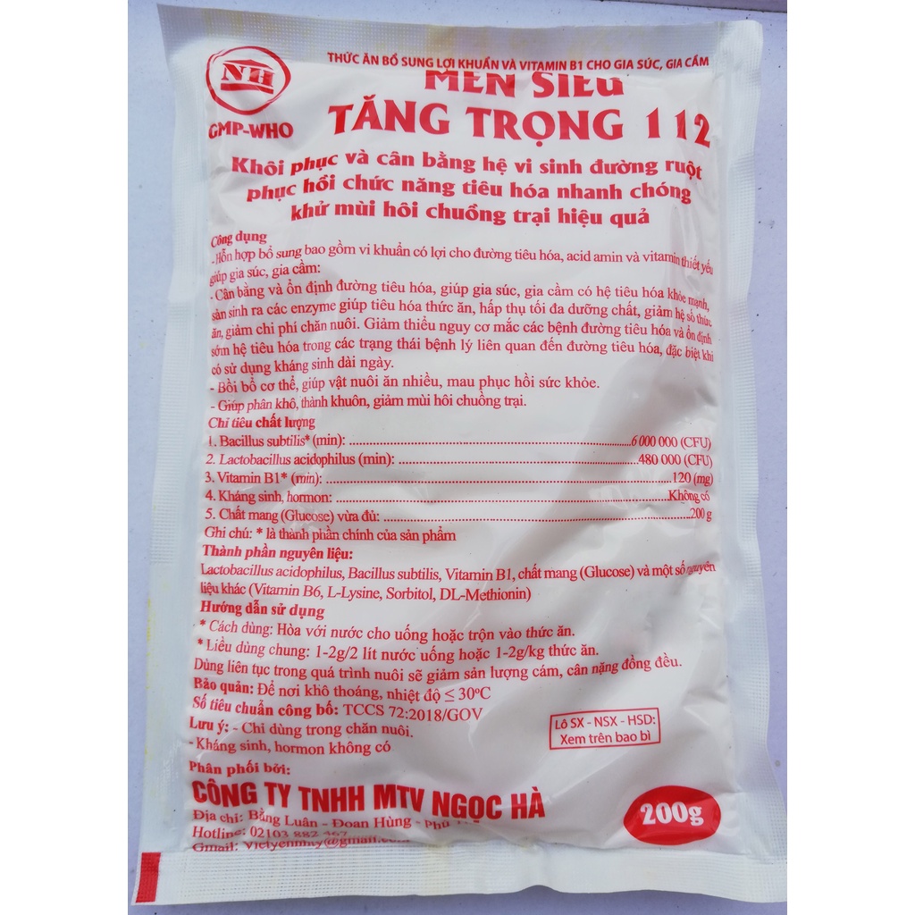 1 gói 200g Men Siêu Tăng Trọng Khôi phục, cân bằng hệ vi sinh đường ruột, khử mùi chuồng nuôi dùng cho gia súc, gia cầm